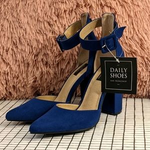 SOLD Stilleto block heeled boots with ankle straps